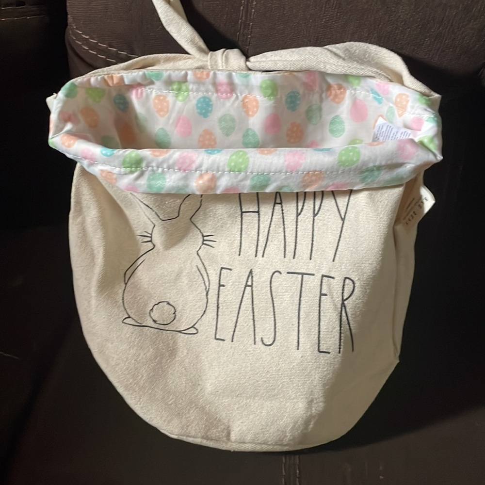Rae Dunn HAPPY EASTER tote bag with colorful eggs inside!